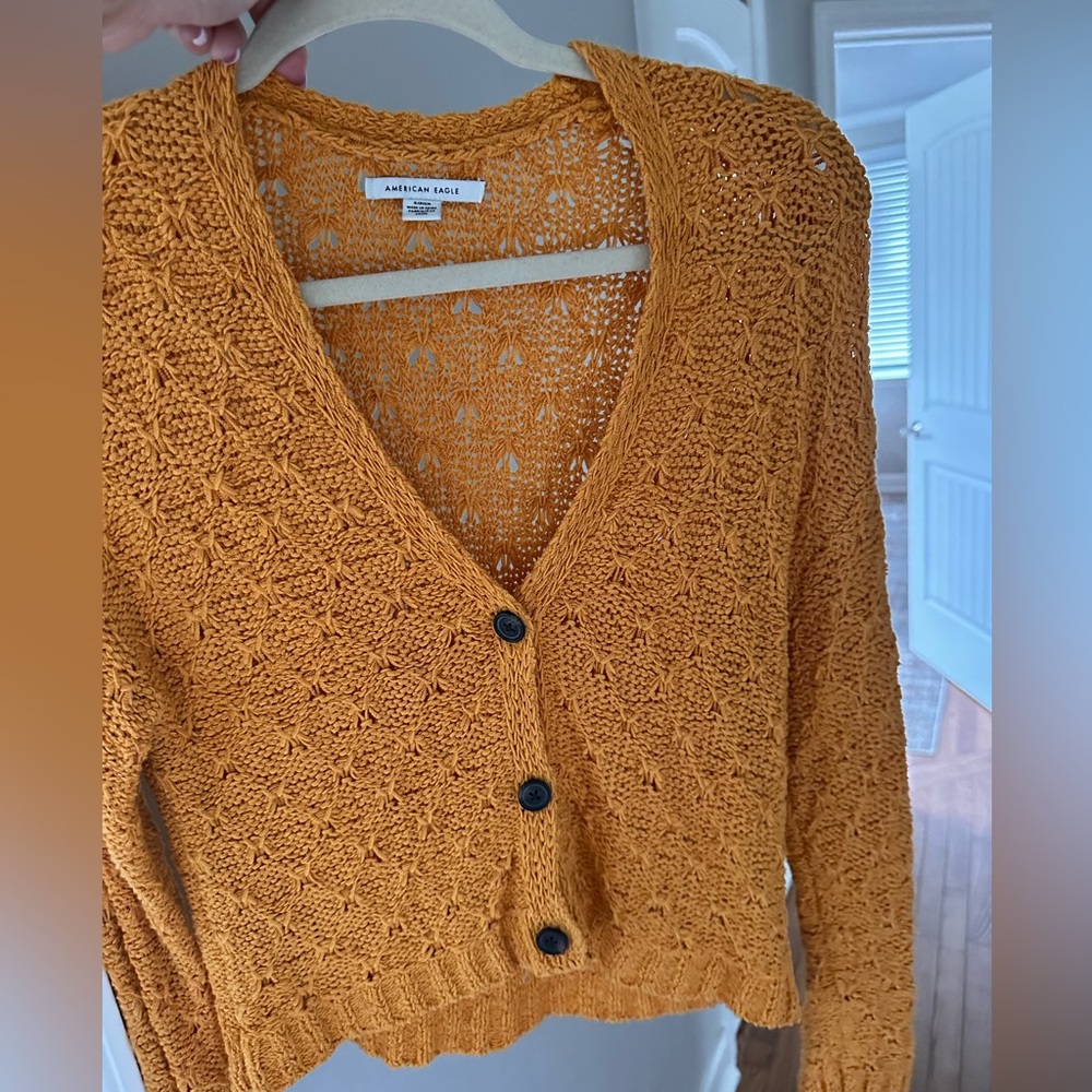 American Eagle Outfitters Mustard Yellow Cropped Knit Cardigan